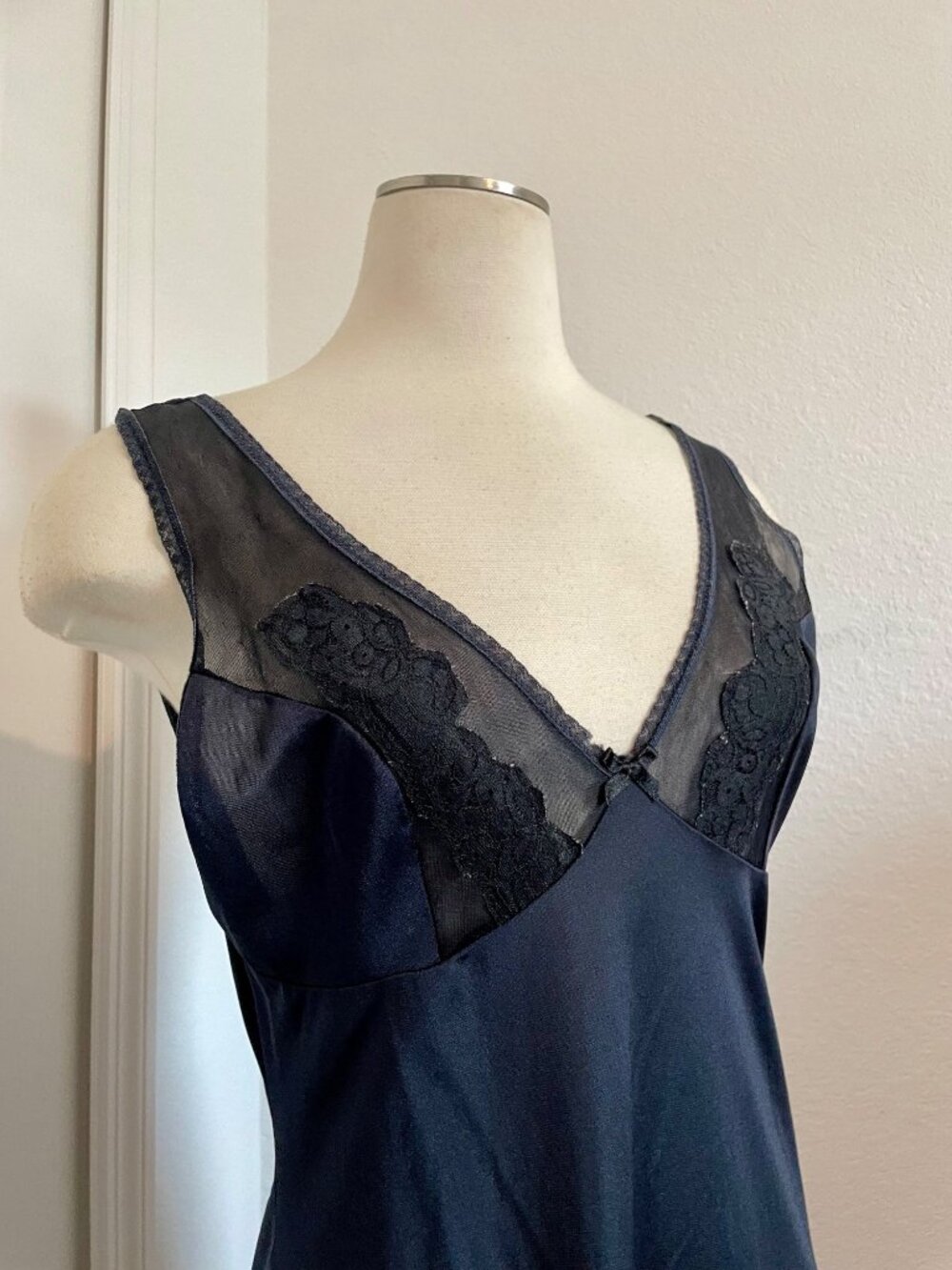 Vintage Black Lace and Sheer Mini Slip Dress Size 38 - Picture 6 of 11